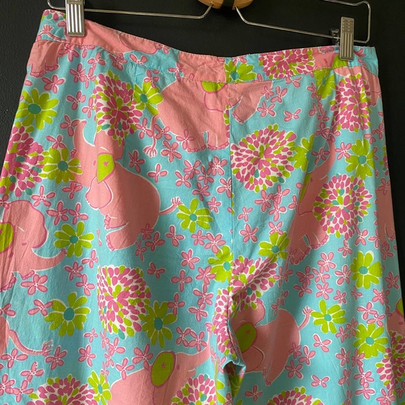 Lilly Pulitzer White Label Blue Pink Elephant Floral Print Pants Size 8 - Picture 7 of 12